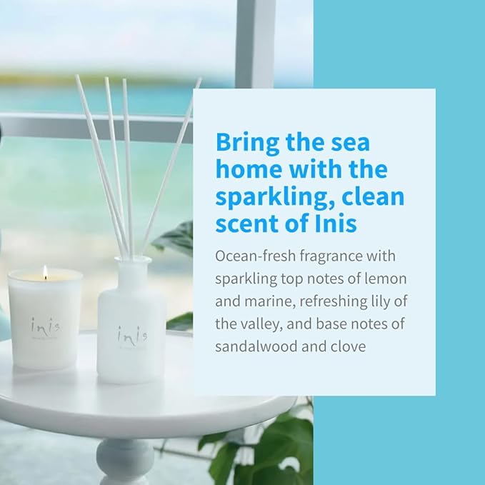 Inis The Energy of The Sea Fragrance Diffuser Set - Diffuser for Home - Reed Diffuser - Reed Diffuser for Home - Scent Diffuser for Home - Oil Diffuser - Essential Oil Diffuser - 3.3 Fluid Ounce
