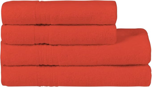 HOMELOVER 4 Piece Towel Set - 100% Organic Cotton 2 Bath Towels & 2 Hand Towels - 500 GSM, Hotel Quality, Soft, Highly Absorbent & Quick Drying Wash Towels for Kitchen & Bathroom (Coral Orange)