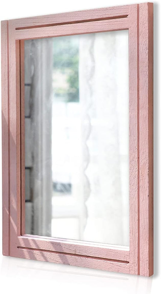 AAZZKANG Rectangle Mirror with Wood Framed Modern Farmhouse Hanging Wall Mirrors Decor for Bedroom Bathroom Living Room Home Entryway Large 26"x18"