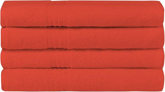 HOMELOVER 4 Piece Luxury Bath Towel Set - 100% Organic Cotton, 500 GSM, Hotel Quality, Highly Absorbent, Soft & Quick Drying Bathroom Towels for Showering, Washing & Guests (Coral Orange)