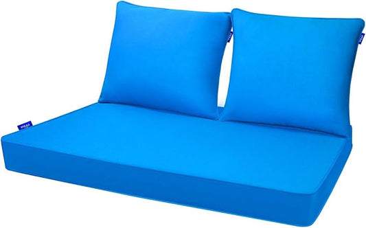 Outdoor Loveseat Cushion Set 44'' x 24'', Outdoor Cushions for Patio Furniture with Fastness Cover, Water Repellent Outdoor Seat Cushion and Couch Back Cushions for Bench, and Swing (Solid Sky Blue)