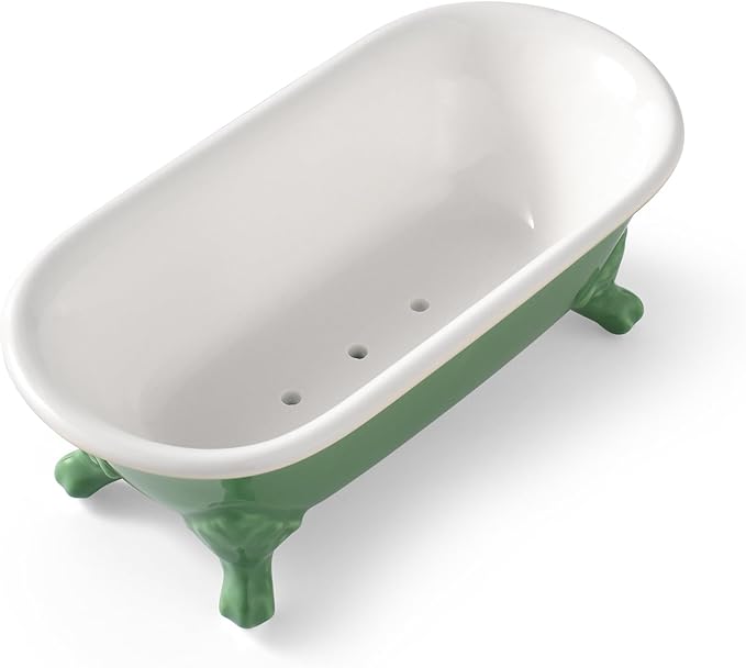 6.5" Ceramic Mini Decorative Clawfoot Bathtub Bar Soap Dish, Kitchen Sponge Holder and Shower Tray for Bathroom, 1 Pack(Mermaid)