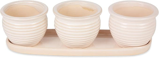 DII Ceramic Planter Collection Herb Pot Set, Cream Round, 13x75x4.5x4