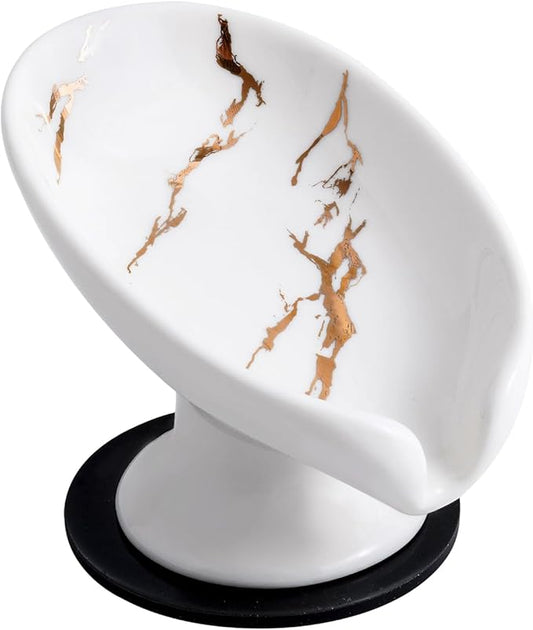 Soap Dish, Soap Holder Self Draining Leaf Shape Soap Dishes，White and Gold Marble Pattern Ceramic Draining Soap Tray for Shower, Bathroom Sink, Kitchen (Small Size-Marble White, 1)
