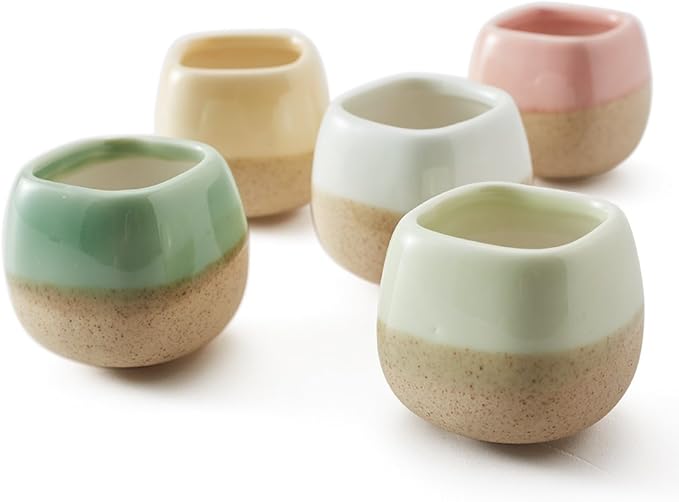 SUN-E 5 in Set 2.2 Inch Container Planter Ceramic Flowing Glaze Five Color Base Serial Set Succulent Plant Pot Cactus Plant Pot Flower Pot Idea