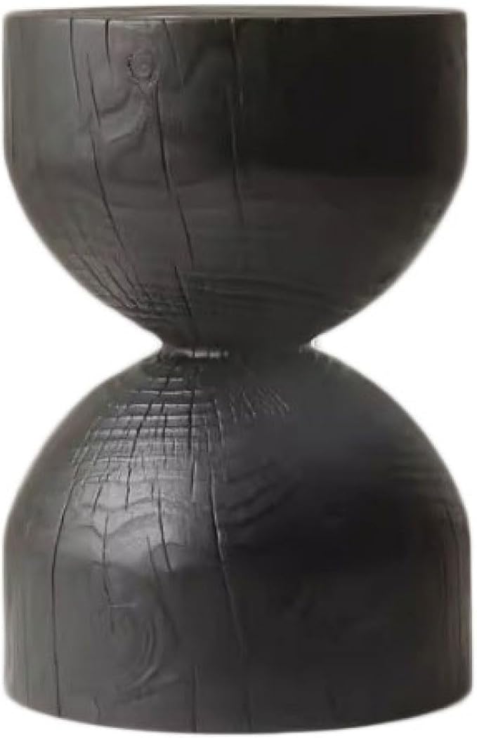 Natural Wooden Pillar Side Table – Round Tree Wood Drum-Shaped Coffee Table, Side Table for Balcony, Courtyard, Garden, Living Room Decoration – Modern Stool Design, Stable Base(Color:Black)
