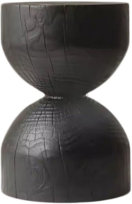Natural Wooden Pillar Side Table – Round Tree Wood Drum-Shaped Coffee Table, Side Table for Balcony, Courtyard, Garden, Living Room Decoration – Modern Stool Design, Stable Base(Color:Black)