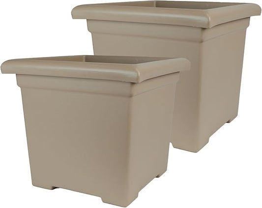 The HC Companies Accent Square Plant Pot w/Drainage - Classic Planters for Outdoor Plants & Indoor Plants - Lightweight & UV-Resistant Square Planter Box (12.5”, Sandstone, Pack of 2)