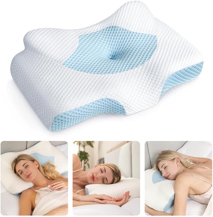 Osteo Cervical Pillow for Neck Pain Relief, Hollow Design Odorless Memory Foam Pillows with Cooling Case, Adjustable Orthopedic Bed Pillow for Sleeping, Contour Support for Side Back Stomach Sleepers