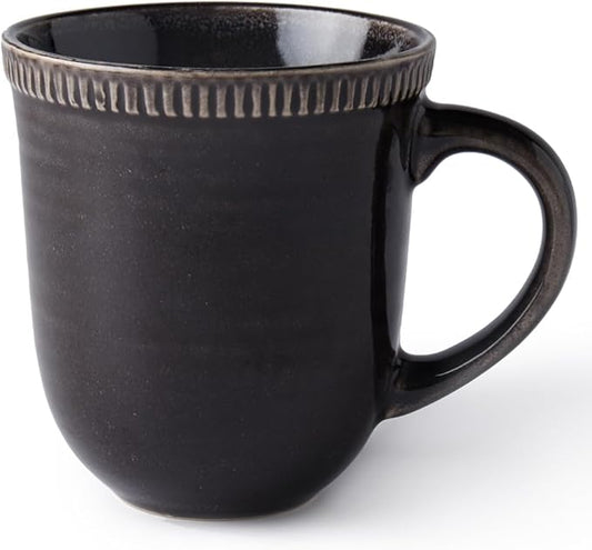Ceramic Coffee Mugs, Black mugs, 15oz, Vintage Tea Cups with Handle for Office/Home, Handmade Pottery Mug, Embossment Craft, Dishwasher and Microwave Safe. (Black)
