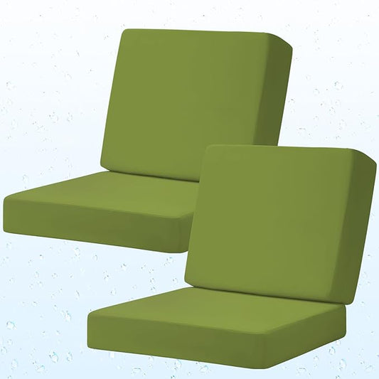 Outdoor Deep Seat Cushion Set of 2, 24 x 24 Inch Waterproof and Fade Resistant Patio Furniture Cushion Backrest with Ties for Patio Garden Yard and Balcony (Green-2Pcs, 24x24Inch)