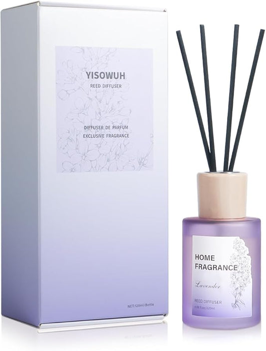 Reed Diffuser - Lavender 4.06oz (120ml) 1 Pack Essential Oil Reed Diffuser Set with 8 Sticks, Long Lasting Fragrance for Home, Bathroom, Bedroom, Room, Decor
