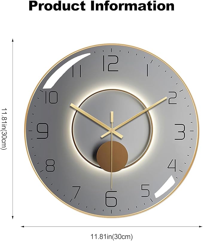 Ergocar Silent Modern Metal Wall Clock - Art Deco Style, Non-Ticking for Living Room, Bedroom, Office, Study Room