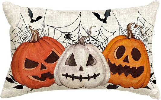 AVOIN colorlife Halloween Pumpkin Jack-O'-Lanterns Bat Throw Pillow Cover, 12 x 20 Inch Holiday Farmhouse Cushion Case Decoration for Sofa Couch