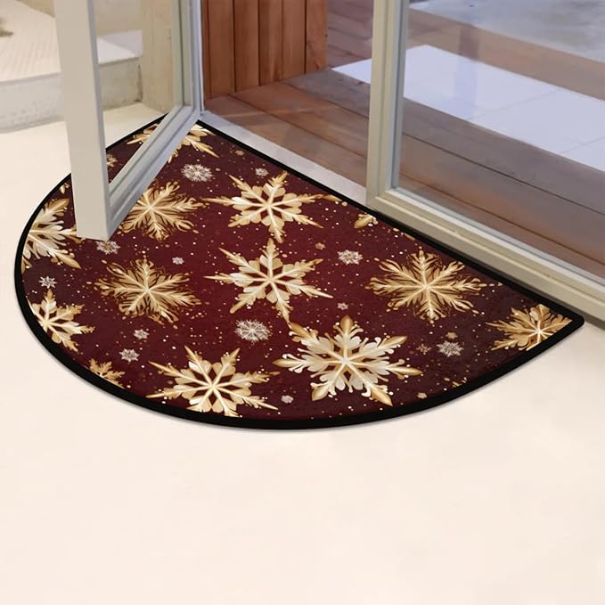 Half Round Doormat Indoor Entrance Mat Bathroom Carpet Absorbent Floor Mat Kitchen Mat for Home Front Door Bedroom Living Room Christmas Decorative Rug Winter Snowflakes