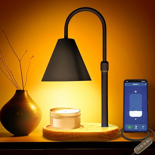 Mother’s Day Candle Warmer Lamp – App-Controlled Dimmable Warmer Light with Timer & Adjustable Height – Modern Flameless Candle Melter lamp with Wood Base for Jar Candles– Gift for Mom & Women