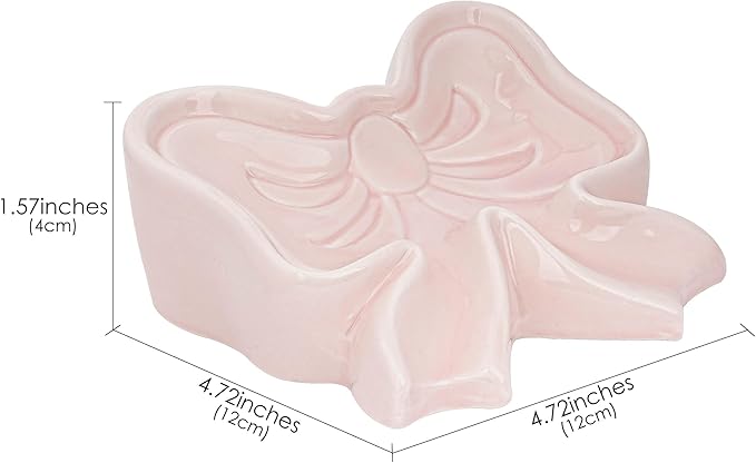 Bowknot Soap Dish, Bow Shaped Ceramic Drain Soap Box, Ceramic Soap Dish for Bathroom, Sinks, Kitchen (Pink)