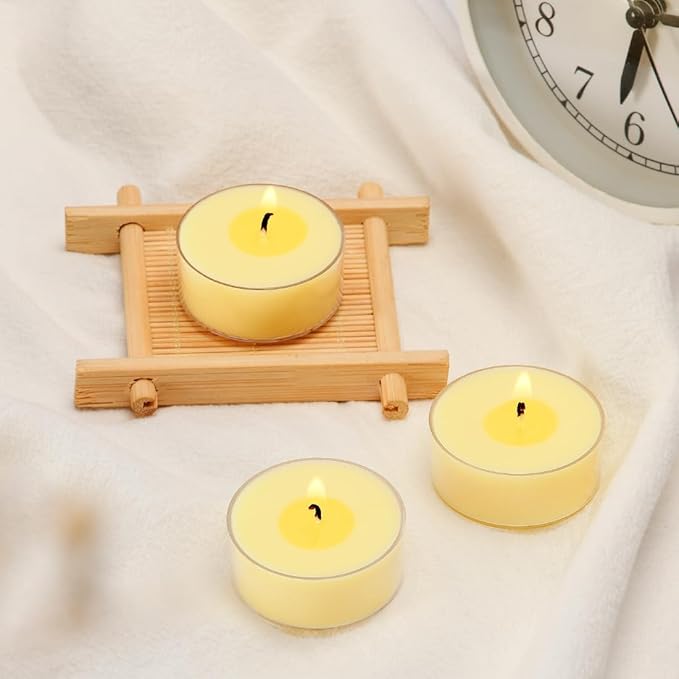 Natural Citronella Tea Light Candles, Tiny Soy Wax Aromatherapy Citronella Tealights Set of 24-4 Hours Burning - Great Gift for Summer Outdoors Indoors Home Garden Patio Balcony
