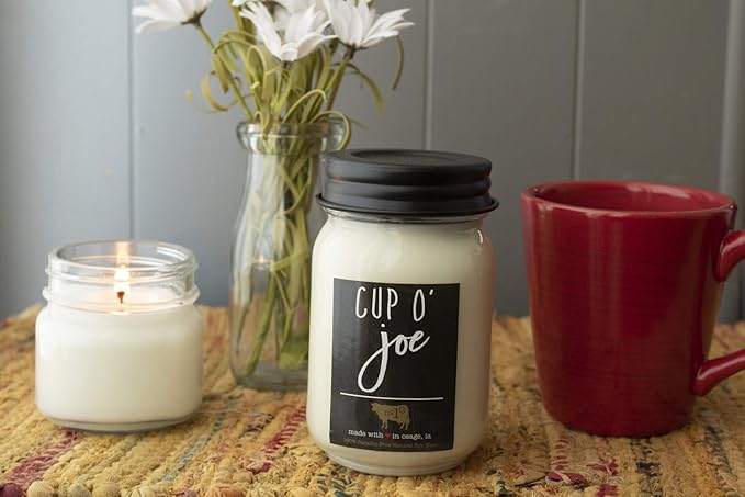 Milkhouse Candle Company - Cup O' Joe - 13oz Beeswax and Soy Candles - Farmhouse Collection - 100% Natural, Paraffin Free, with Premium Fragrance Oil, Glass Jars with Lids