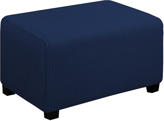 Easy-Going Stretch Ottoman Cover Folding Storage Stool Furniture Protector Soft Rectangle slipcover with Elastic Bottom(Ottoman Small,Navy)