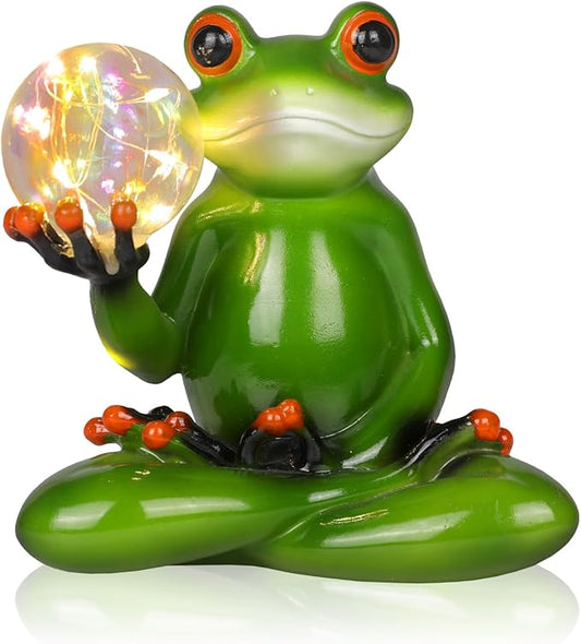 Solar Garden Decor Meditating Yoga Frog Statue - Zen Garden Frog Figurines for Yard Lawn Porch Patio Landscape Garden Decor, Housewarming Gifts for Women/Mom