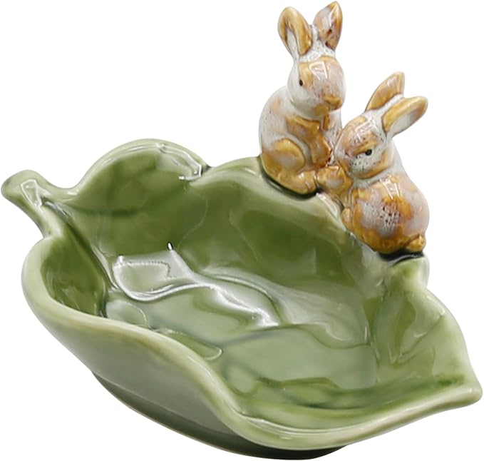 Rabbit Ceramic Soap Dish, Decorative Bunny Soap Plate, Key Bowl Jewelry Dish, Green