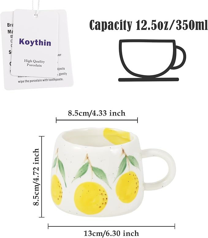 Koythin Ceramic Coffee Mug, Cute Fruits Creative Mugs Design, Printed Flowers Cup for Office and Home, 10 oz/300 ml for Latte Tea Milk (Orange)