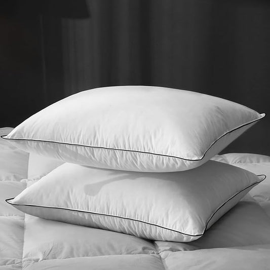 Hotel Feather Pillows King Size Set of 2, Hybrid Goose Down Pillow Composite with Mef tek™ Memory Foam, Firm Bed Pillows with Organic Cotton Cover (White,20"x36")