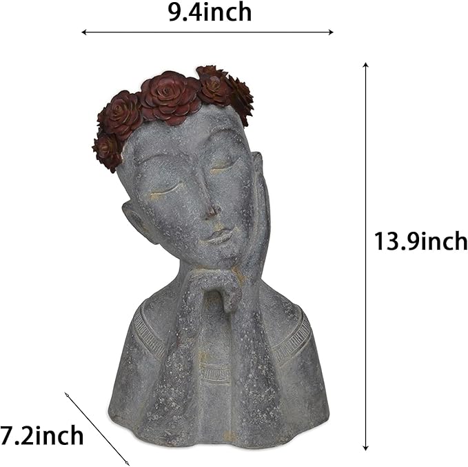 Newman House Studio Succulents Face Planters Pots Head - Flower Pot with Drainage Hole Face Head Large Garden Farmhouse Decor 9.4 x 7.2 x 13.9 inch