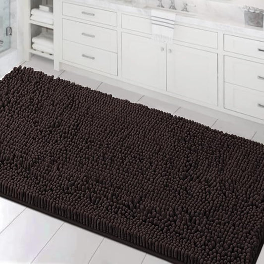 H.VERSAILTEX Bathroom Rugs Bath Mats Non Slip Luxury Chenille Bathroom Runner Rug 24x47 Extra Soft and Absorbent Shaggy Rugs Dry Fast Plush Area Carpet Mats for Bath Room, Tub - Chocolate