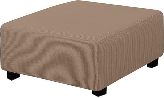 Easy-Going Stretch Square Ottoman Cover 40x40x15 inch Folding Storage Stool Furniture Protector Soft Rectangle slipcover with Elastic Bottom Camel