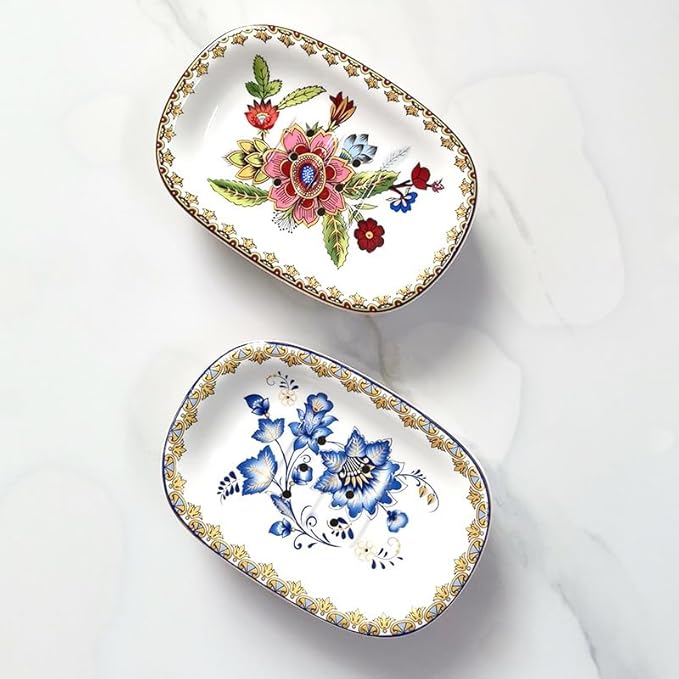 Self Draining Soap Dish, Double-Layer Bar Soap Tray, White Ceramic Soap Dish with Elegant Patterns (Style E)