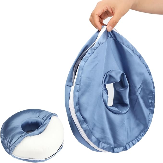 Washable Ear Piercing Pillowcase Luxury Satin Ear Hole Silky Pillowcase for Pierced Ear Side Sleepers Ear Inflammation Pressure Sore Pain Relief Support Neck Head HazeBlue