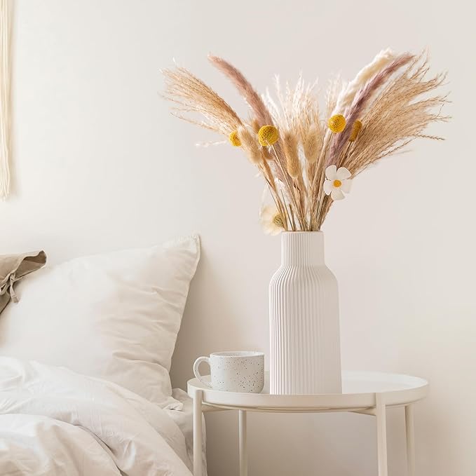 White Ceramic Vases Set of 3,Farmhouse Decor, Home Decor, Pampas Grass Vases for Kitchen, Bedroom, Office, Living Room, Bathroom, Wedding, Entryway, Table Centerpieces, Gifts Women Mom