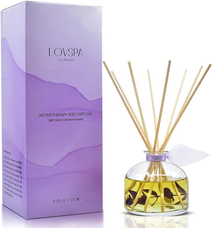 LOVSPA Lavender & Eucalyptus Scented Sticks Reed Diffuser Set - DE-Stress Scented Sticks - Relaxing Blend of Woody Lavender, Sage, Eucalyptus & Rosemary Essential Oils