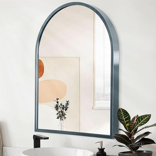 Arch Wall Mirror Bathroom Mirror Blue Metal Framed Mirror, Arched Wall Mounted Vanity Mirror for Bedroom, Living Room, Entryway, 20"x16"