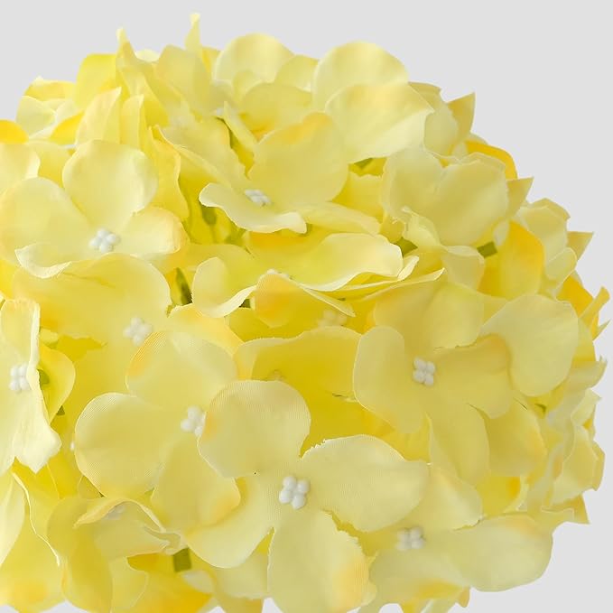 Yellow Fake Hydrangea Flower Heads with Stems, 5Pcs 20Inch Full Fake Flowers for Wedding Home Garden Indoor Bouquet Table Centerpieces Floral Arrangements
