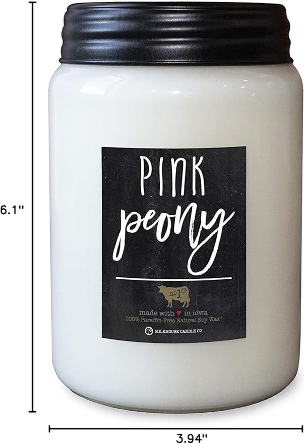 Milkhouse Candle Company - Pink Peony - 26oz Beeswax and Soy Candles - Farmhouse Collection - 100% Natural, Paraffin Free, with Premium Fragrance Oil, Glass Jars with Lids