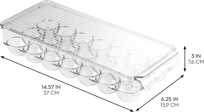 iDesign Plastic Egg Holder with Lid and Handle - Holds 21 Eggs - Set of 2 - Clear - Made in USA