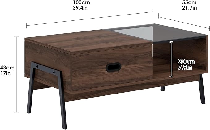 soges Coffee Table, Brown Lift Top Coffee Table with Storage, Coffee Table with Lift Top, Rustic Wood Raisable Top Central Table for Living Room