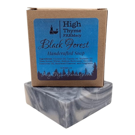 Black Forest Soap - 5 ounce Bar of Handmade Deep Musk & Sandalwood Scented Soap - Sweet, Earthy Lye Soap with Activated Charcoal - Moisturizing Bath Soap