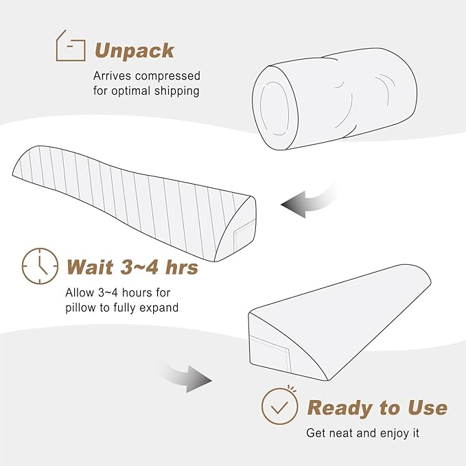 WdFour Bed Wedge pillow, close off Headboard, wall and Mattress Gap. incline, slanted sweat-proof pillow for neck and back pain relief anti-snoring for comfortable sleeping.(Beige,39Wx10Dx6H)