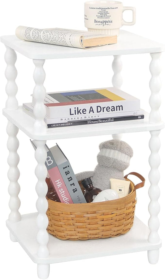 End Table, Small Side Table with 3 Tier Open Shelf, Modern NightStand Bedside Table for Living Room, Bedroom, Office and Small Spaces (White)