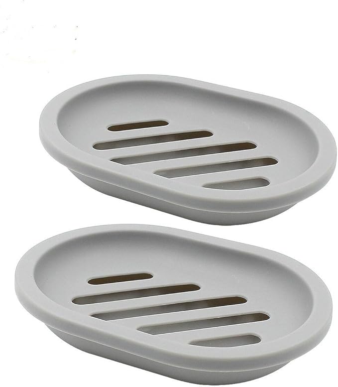 Topsky 4pcs Soap Dish with Drain, Soap Holder, Soap Saver, Easy Cleaning, Dry, Stop Mushy Soap (Grey)