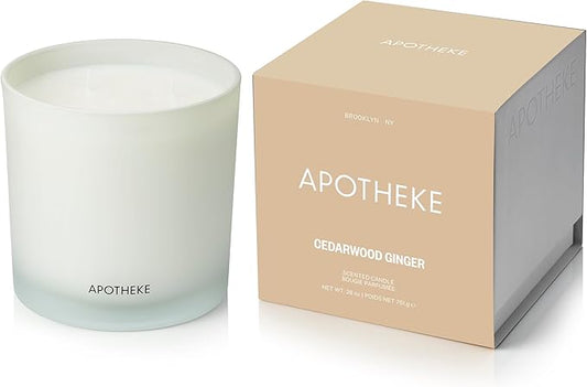 APOTHEKE Cedarwood Ginger Scented Candles for Home - Aromatherapy 3-Wick Jar Candle with Soy Wax Blend - Long-Lasting Scent with Natural Essential & Perfume-Grade Oils