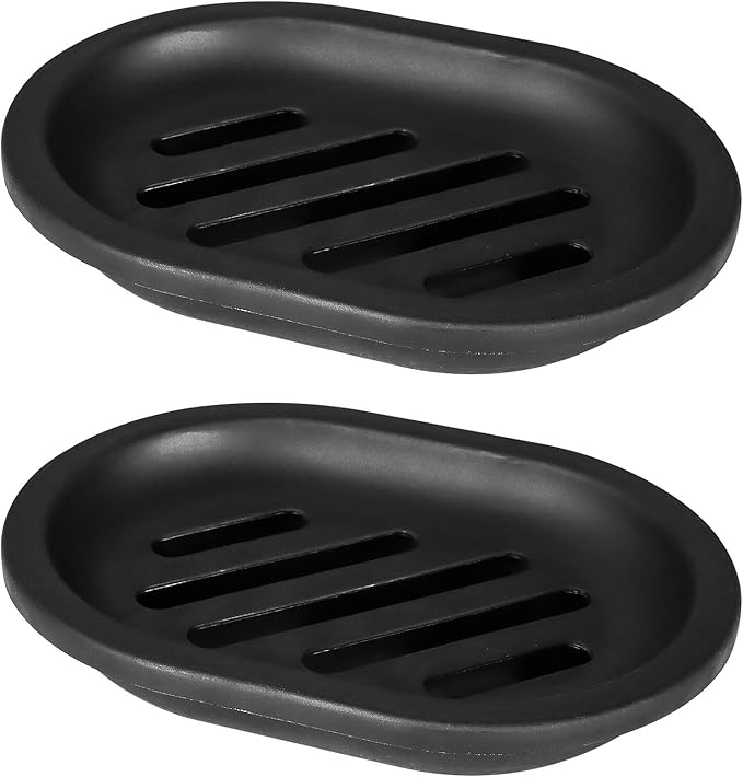 Topsky Soap Dish for Shower, 4pcs Dishes with Drip Tray, Bar Holder with Drain for Kitchen Sink, Keeps Soap Dry, Black