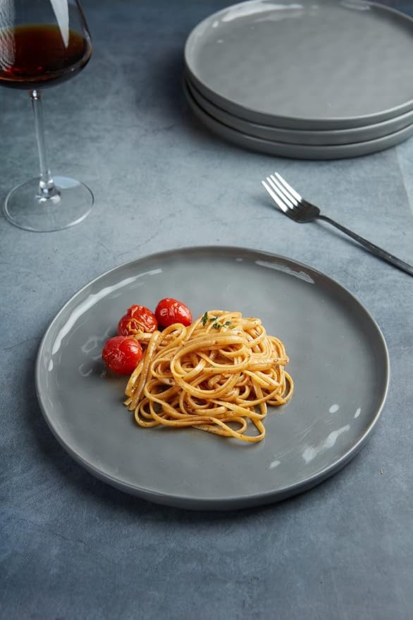 Famiware Mars Plates and Bowls Set, 12 Pieces Dinnerware Sets, Dishes Set for 4, Dark Gray