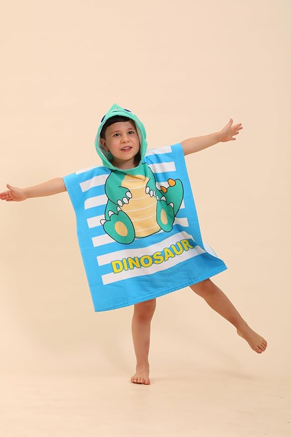 Dinosaur Hooded Towels for Kids, Kids Beach Towels for Boys/Girls, Swimming Towels/Towel Robes/Wearable Towels/Pool Towels for Kids 2-10, Poncho Beach Towels for Kids, Hooded Beach Towels for Toddler