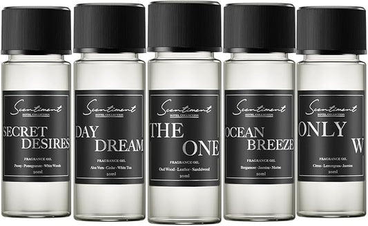 Hotel Diffuser Oil | Aromatherapy Fragrances Inspired by 5-Star Hotels | Luxurious Scents with Notes of Cardamom, Tuscan Leather, and Sandalwood (20ml, Top 5 Scents)