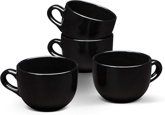 Serami Oversized Ceramic Coffee Mug with Handle - Large 22 oz Cup, Perfect for Latte, Cappuccino, Soup, Cereal - Ideal for Everyday Use - Ceramic Bowl Set, Large Coffee Mug Set (Black 4 Pack)